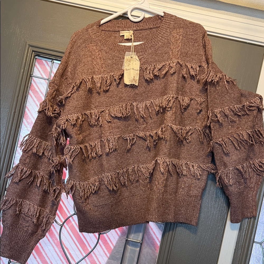 Hem & Thread Brown Fringe Sweater